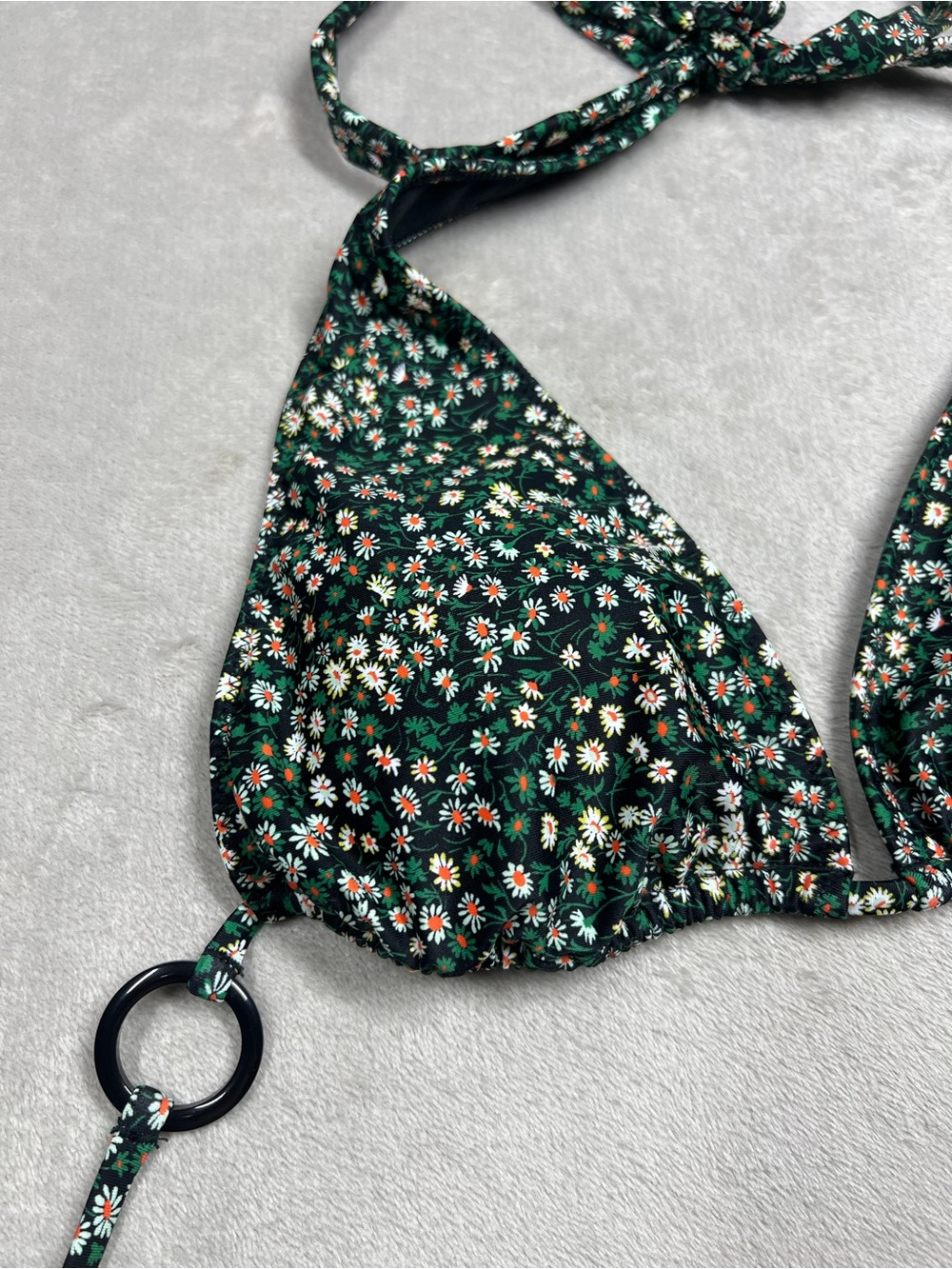 NWT J.Crew X Liberty Marguerite Floral Black Plunge O Ring Halter Bikini Top M - Picture 7 of 16